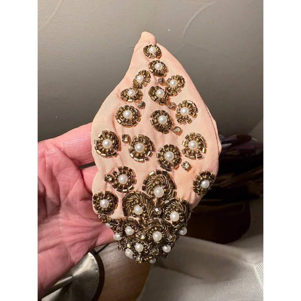 Baroque Beaded Knotted Turban Headband Gold Beadwork‎ Y2K Statement Accessory